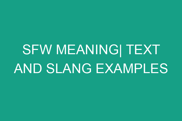 SFW meaning| Text and slang examples